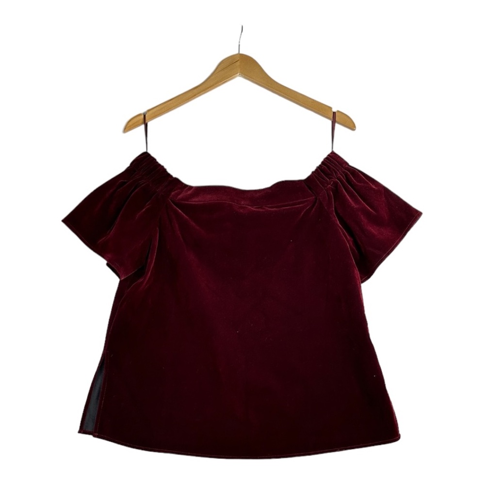 asos Red Off The Shoulder Short Sleeve Velvet Top Size 6